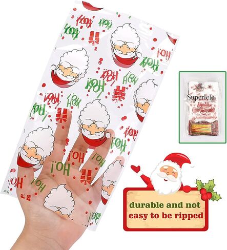 أكياس السيلوفان لعيد الميلاد من SUPERLELE 168 قطعة من أكياس حلوى عيد الميلاد مع 180 قطعة من ربطات العنق الملتوية و8 أنماط متنوعة من أكياس حلوى عيد الميلاد والزلاجات والقفازات الصوفية وأكياس الوجبات الخفيفة لمستلزمات حفلات عيد الميلاد in Kuwait