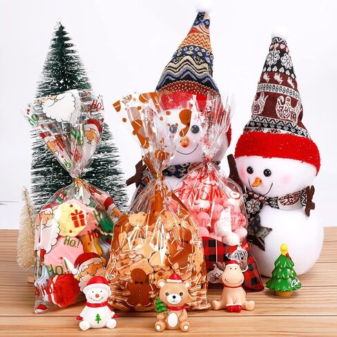 أكياس السيلوفان لعيد الميلاد من SUPERLELE 168 قطعة من أكياس حلوى عيد الميلاد مع 180 قطعة من ربطات العنق الملتوية و8 أنماط متنوعة من أكياس حلوى عيد الميلاد والزلاجات والقفازات الصوفية وأكياس الوجبات الخفيفة لمستلزمات حفلات عيد الميلاد in Kuwait