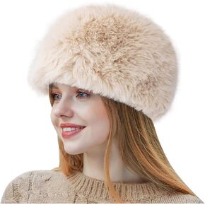 Peicees Winter Faux Fur Hat for Women Girls Cossack Russian Style Hat Ladies Ushanka Fuzzy Furry Hat Warm Fluffy Bucket Hat