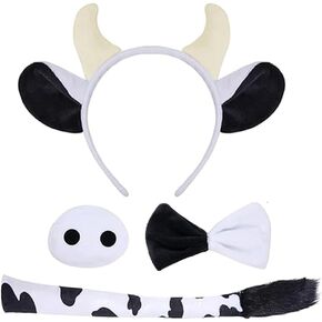 McFadyon 4 قطعة زي البقرة مجموعة آذان البقر عقال الأنف ربطة القوس فيونكة الذيل هالوين تأثيري فستان الملحقات in Kuwait