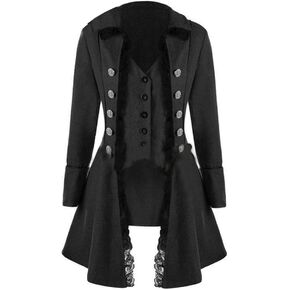 سترة نسائية من BITSEACOCO عصر النهضة Steampunk، أزياء الهالوين في العصور الوسطى على الطراز القوطي الفيكتوري القراصنة معطف الفستان in Kuwait