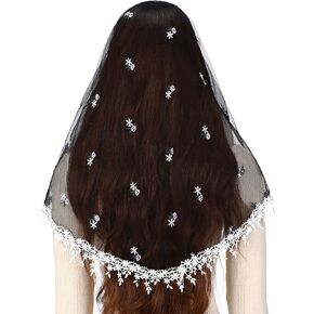 حجاب الكنيسة الكاثوليكية Mantveil للنساء: حجاب كنيسة مانتيلا التقليدي من الدانتيل، أغطية رأس جماعية لاتينية مع مشبك in Kuwait