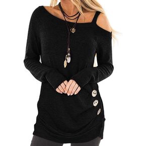 TEMOFON Women's Cold Shoulder Tops: Long Sleeve Casual Shirts Twist Knot Top Tunic Blouse Tshirt S-2XL