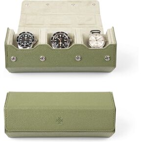 HorologyHour Prism 2.0 Grained Luxury Leather Watch Case for Men - Watch Roll Travel Case - Storage Organizer & Display - Watch Accessory - Luxury Suede (Green/Light Green)