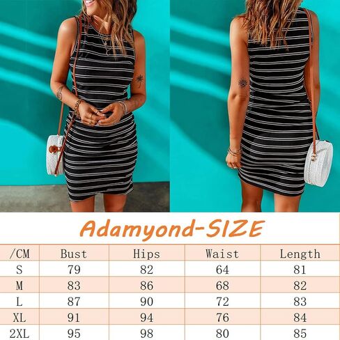 adamyond Womens Summer Sleeveless Striped Tank Dresses Crew Neck Slim Fit Casual T Shirt Mini Dress in Saudi Arabia