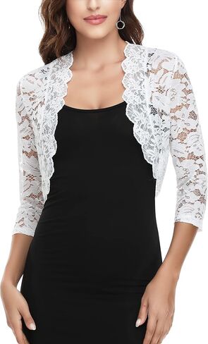 MISS MOLY Women's 3/4 Sleeve Sheer Floral Lace Bolero Shrug Top Cardigan in Saudi Arabia