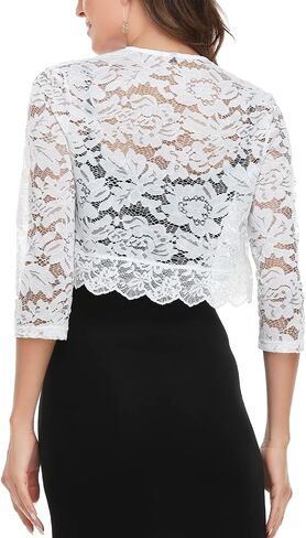 MISS MOLY Women's 3/4 Sleeve Sheer Floral Lace Bolero Shrug Top Cardigan in Saudi Arabia