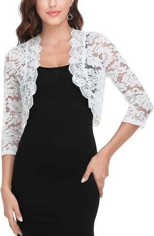 MISS MOLY Women's 3/4 Sleeve Sheer Floral Lace Bolero Shrug Top Cardigan in Saudi Arabia