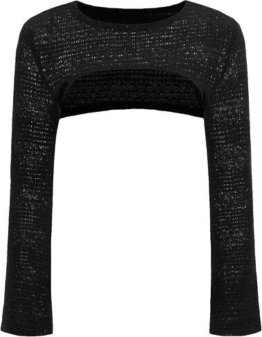 Cozyease Women's Long Sleeve Crochet Top Y2k Knit Crop Top Bolero Shrug Sweater Streewear in Saudi Arabia
