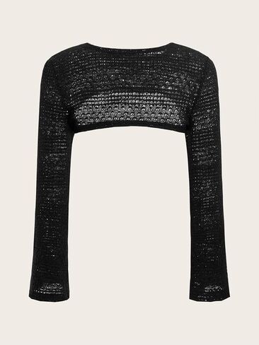 Cozyease Women's Long Sleeve Crochet Top Y2k Knit Crop Top Bolero Shrug Sweater Streewear in Saudi Arabia