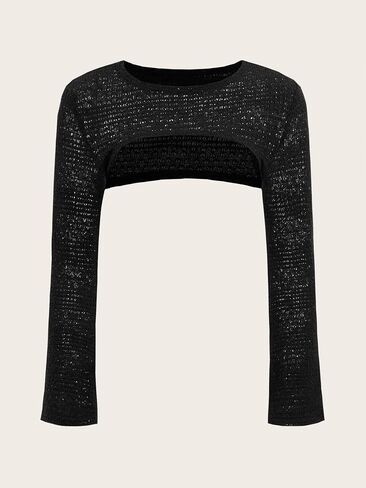 Cozyease Women's Long Sleeve Crochet Top Y2k Knit Crop Top Bolero Shrug Sweater Streewear in Saudi Arabia