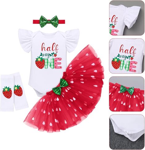 IBTOM CASTLE Baby Girls Pineapple/Strawberry/Avocado/Lemon Fruit Birthday Party Outfit Tutu Skirt Leggings 4pcs Clothes Set in Kuwait