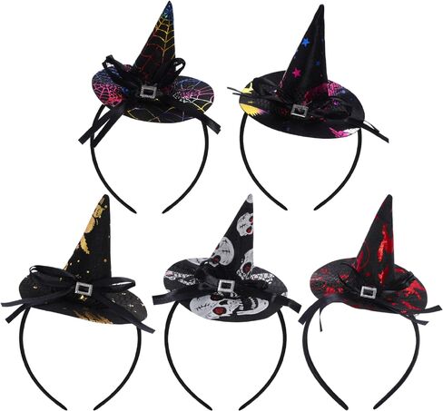 Sucrain 5 Pcs Halloween Mini Pointy Witch Hat Headband Costume Dress up Cosplay Accessories in Saudi Arabia