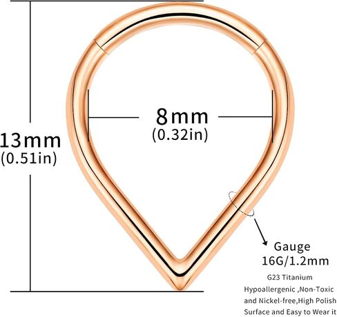 VOJO G23 Titanium Teardrop Septum Ring Daith Piercing Earrings Jewelry Tragus Helix Nose Rings Cartilage for Women in Saudi Arabia