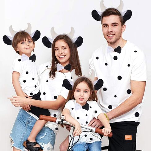 McFadyon 4 قطعة زي البقرة مجموعة آذان البقر عقال الأنف ربطة القوس فيونكة الذيل هالوين تأثيري فستان الملحقات in Kuwait