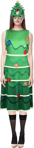 Suhine 4 Pieces Christmas Tree Costume Set for Women Xmas Tree Dress Christmas Tree Outfit Glasses Headband Stockings in Saudi Arabia