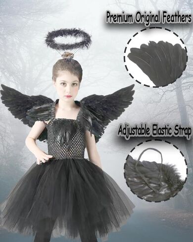 أجنحة KROMPG Black Angel Wings وHalo Black Wings للأطفال، أجنحة سوداء للنساء، أجنحة سوداء للهالوين (صغير) in Kuwait