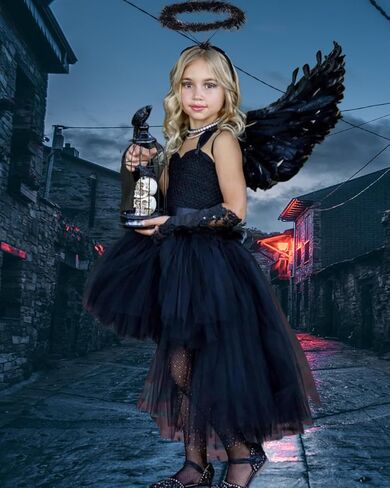 أجنحة KROMPG Black Angel Wings وHalo Black Wings للأطفال، أجنحة سوداء للنساء، أجنحة سوداء للهالوين (صغير) in Kuwait