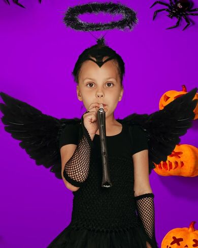 أجنحة KROMPG Black Angel Wings وHalo Black Wings للأطفال، أجنحة سوداء للنساء، أجنحة سوداء للهالوين (صغير) in Kuwait