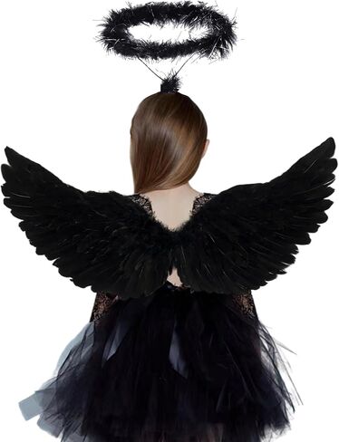 أجنحة KROMPG Black Angel Wings وHalo Black Wings للأطفال، أجنحة سوداء للنساء، أجنحة سوداء للهالوين (صغير) in Kuwait