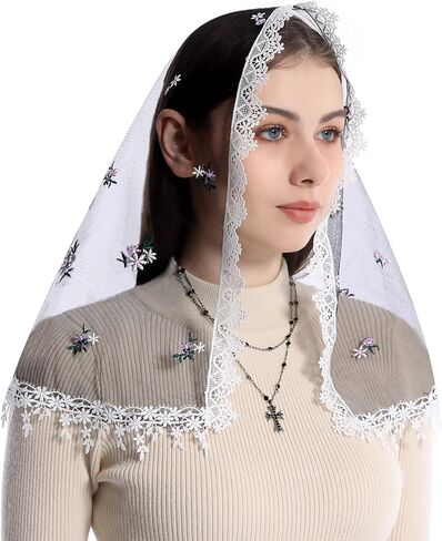حجاب الكنيسة الكاثوليكية Mantveil للنساء: حجاب كنيسة مانتيلا التقليدي من الدانتيل، أغطية رأس جماعية لاتينية مع مشبك in Kuwait