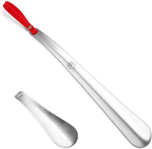 Metal Shoe Horn, Long Handled Shoehorn for Men, Women, Kids, Seniors, Pregnancy, Boots and Shoes, Heavy Duty Stainless Steel with Silicone Lanyard(Blue 2Packs) in Kuwait