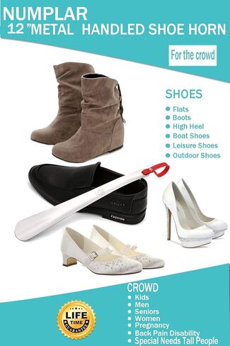 Metal Shoe Horn, Long Handled Shoehorn for Men, Women, Kids, Seniors, Pregnancy, Boots and Shoes, Heavy Duty Stainless Steel with Silicone Lanyard(Blue 2Packs) in Kuwait