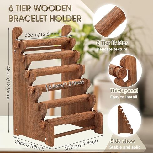 Marsui Wooden Bracelet Stand and Display 6 Tier Bracelet Holder Bracelet Organizer Bracelet Displays for Selling Bracelet Stand for Jewelry Bangle Watch Store Showcase Home Storage Display in Kuwait