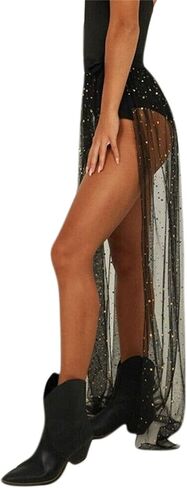 AIBEARTY Women Elastic Waist Mesh Sheer Long Side Slit Maxi Skirts Summer Beach Cover Up in Kuwait