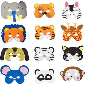 Gawertoy 24 Pack Foam Animal Masks, Assorted Animal Party Masks for Kids Animal Face Masks with Elastic Rope