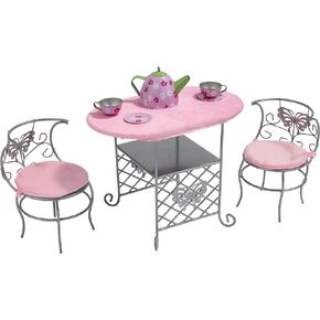 Badger Basket Tea Time Toy Metal Doll Table and Chair Set with Accessories for 18 inch Dolls - Silver/Pink/Multi in Saudi Arabia