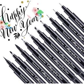 مجموعة اقلام رسم بخط اليد، مجموعة اقلام فرشاة الخط للمبتدئين، 10 مقاسات اقلام تحديد فنية بالفرشاة للكتابة والرسم والتوضيح ودفتر القصاصات ودفتر اليوميات in Kuwait