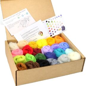 Woolbuddy Felting Wool Kit - 24 Vibrant Merino Wool Colors for Needle Felting, Wet Felting, and Crafts