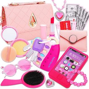 Alloytop Kids Makeup Kit for Girl: Cute Kids' Dress Up & Pretend Play Cosmetics Make up Purse Bag Toy Cell Phone Wallet Accessories Kit Gifts Princess Ages 6 7 8 9 10 11 12 Years Old in Kuwait
