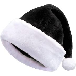 MAGALAVA Christmas Hat Black, Santa Hat Unisex Velvet Cozy, Xmas Hats Plush White and Black, Christmas Hat Velvet Comfort Thicken Fur Holiday Hat, Adults Size in Saudi Arabia