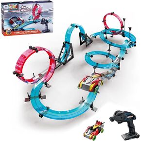Slot Car Race Track Sets for Kids, Hot Magnetic Attraction Track Builder, Electric Remote Control Track Car Birthday Toys for Boys Kids Age 6 7 8-12