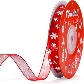 أشرطة عيد الميلاد من VGOODALL، شريط طباعة ندفة الثلج الأبيض، مقاس 3/8 بوصة × 25 ياردة لتغليف الهدايا، وديكورات العطلات in Saudi Arabia