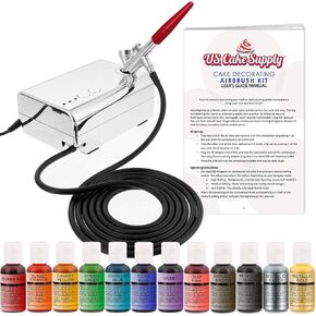 U.S. Cake Supply - Complete Cake Decorating Airbrush Kit with a Full Selection of 24 Vivid Airbrush Food Colors - Decorate Cakes, Cupcakes, Cookies & Desserts in Saudi Arabia