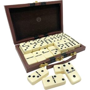 Kicko Premium Classic Domino Set - Jumbo - Double Six - 28 Thick Pieces in Durable Wooden Vegan Leather Box for Boys, Girls, Adults, Kids Party Favors and Game Night Use - Up to 2-4 Players in Kuwait