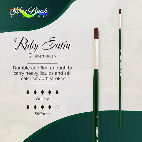Silver Brush Limited 25032 Ruby Satin Filbert Brush for Fluid and Flow Acrylics, Size 2, Long Handle in Kuwait