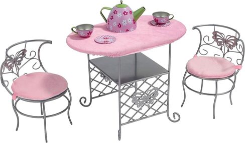 Badger Basket Tea Time Toy Metal Doll Table and Chair Set with Accessories for 18 inch Dolls - Silver/Pink/Multi in Saudi Arabia