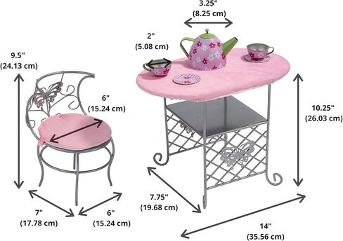 Badger Basket Tea Time Toy Metal Doll Table and Chair Set with Accessories for 18 inch Dolls - Silver/Pink/Multi in Saudi Arabia