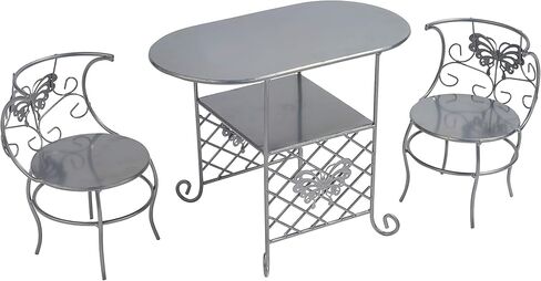 Badger Basket Tea Time Toy Metal Doll Table and Chair Set with Accessories for 18 inch Dolls - Silver/Pink/Multi in Saudi Arabia