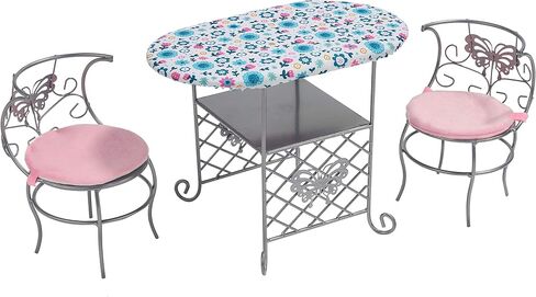 Badger Basket Tea Time Toy Metal Doll Table and Chair Set with Accessories for 18 inch Dolls - Silver/Pink/Multi in Saudi Arabia
