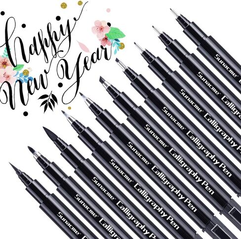 مجموعة اقلام رسم بخط اليد، مجموعة اقلام فرشاة الخط للمبتدئين، 10 مقاسات اقلام تحديد فنية بالفرشاة للكتابة والرسم والتوضيح ودفتر القصاصات ودفتر اليوميات in Kuwait
