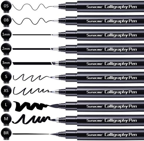 مجموعة اقلام رسم بخط اليد، مجموعة اقلام فرشاة الخط للمبتدئين، 10 مقاسات اقلام تحديد فنية بالفرشاة للكتابة والرسم والتوضيح ودفتر القصاصات ودفتر اليوميات in Kuwait