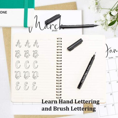 مجموعة اقلام رسم بخط اليد، مجموعة اقلام فرشاة الخط للمبتدئين، 10 مقاسات اقلام تحديد فنية بالفرشاة للكتابة والرسم والتوضيح ودفتر القصاصات ودفتر اليوميات in Kuwait