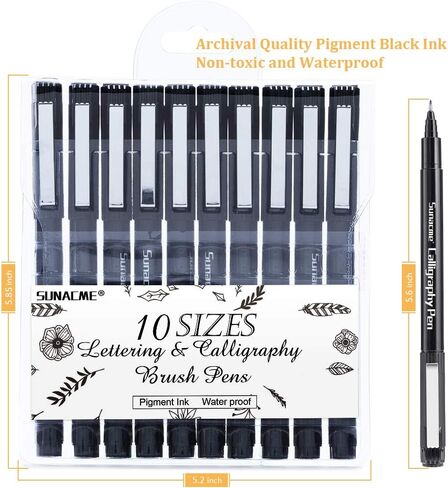 مجموعة اقلام رسم بخط اليد، مجموعة اقلام فرشاة الخط للمبتدئين، 10 مقاسات اقلام تحديد فنية بالفرشاة للكتابة والرسم والتوضيح ودفتر القصاصات ودفتر اليوميات in Kuwait