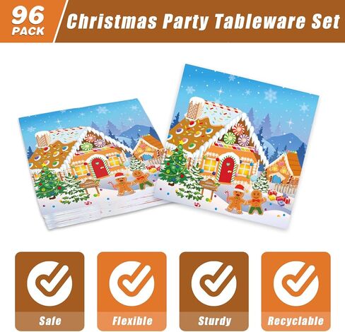 96 قطعة من أطباق حفلات حلوى النعناع لعيد الميلاد، عيد ميلاد سعيد أحمر أخضر حلويات زينة الحفلات لوازم لعطلة الشتاء وعيد الميلاد وحفلات استقبال المولود الجديد وحفلات أعياد الميلاد، مناديل ورقية، تقدم 24 قطعة in Kuwait