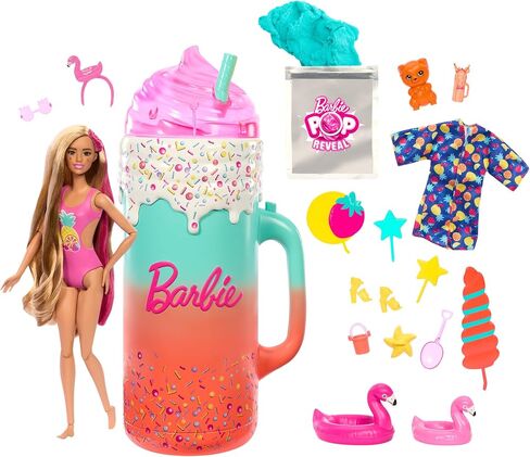Barbie Pop Reveal Doll & Accessories, Rise & Surprise Fruit Series Gift Set with Scented Doll, Squishy Scented Pet, Color Change, Moldable Sand & More, 15+ Surprises in Saudi Arabia
